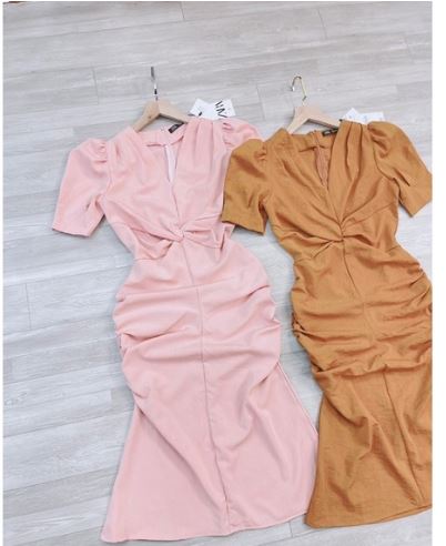 Đầm cổ v xoắn ngực mới phong cách hàn quốc cực hot