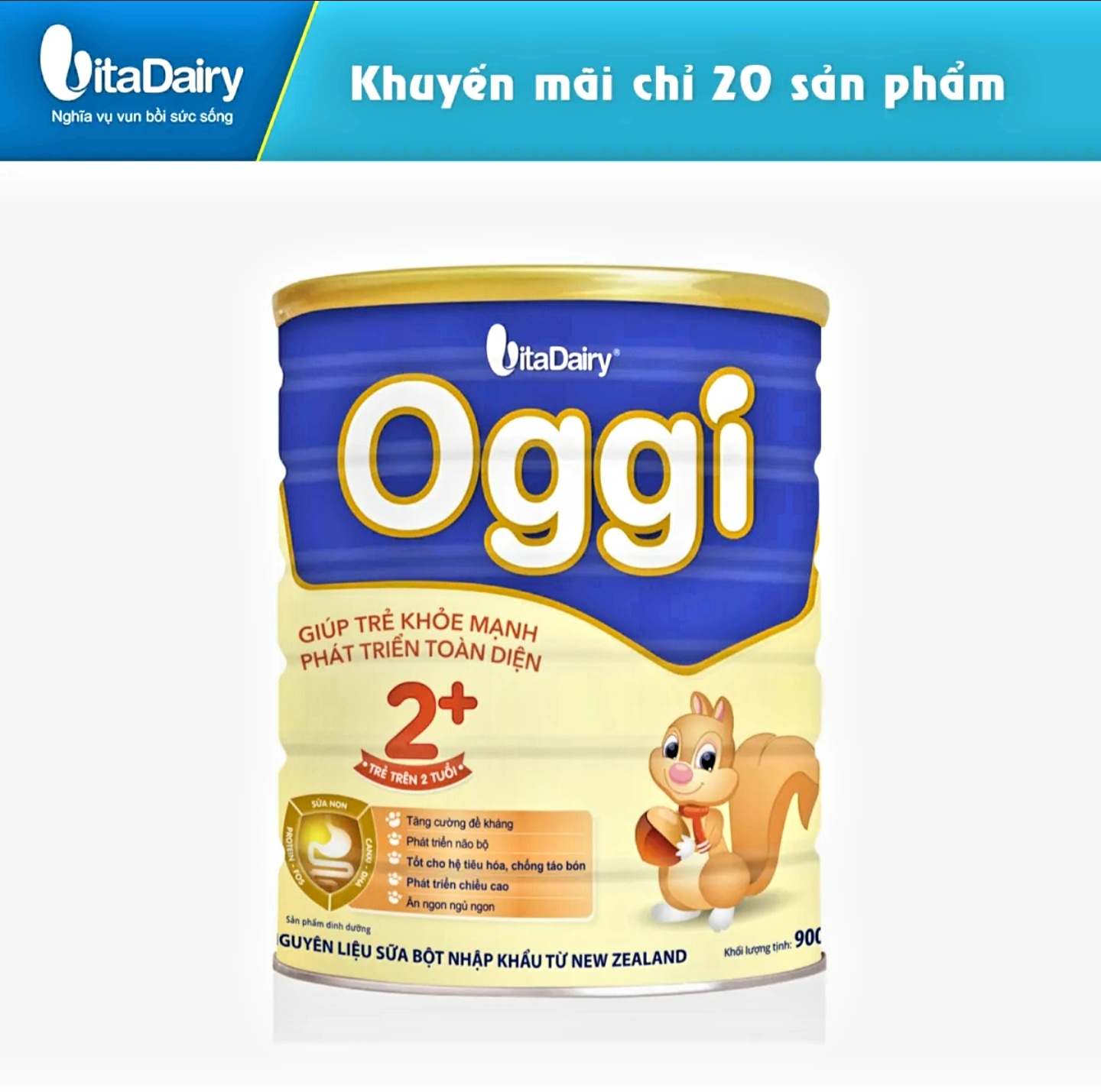 (Scan Qr Code to Earn Coins) Vitadairy Oggi 2+ Powdered Milk 900g (for Children 2 Years Old and up).