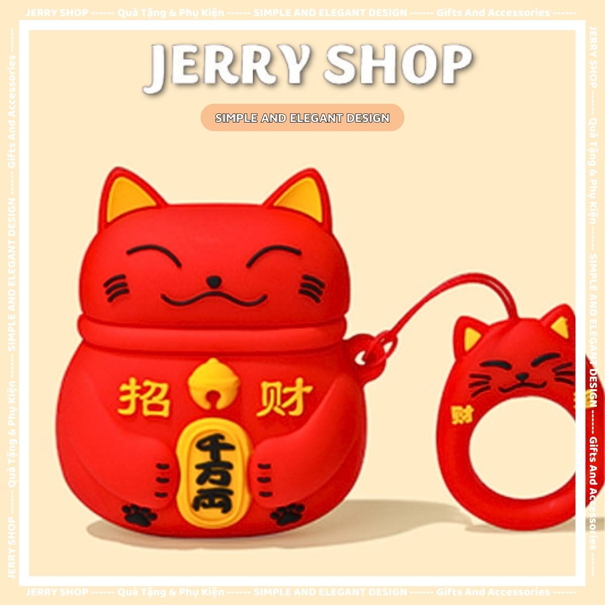 Vỏ đựng case Airpods Mèo Thần Tài bảo vệ tai nghe không dây bluetooth 1 2 3 Pro chống va đập bám bụi Jerry Shop