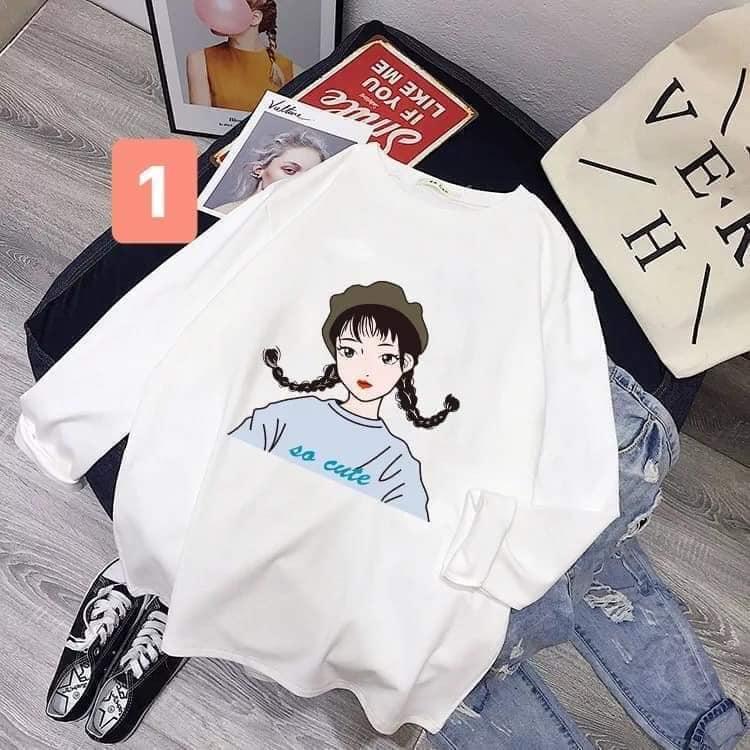 Áo thun dài tay phối bèo lai và nút đứng đáng yêu freesize