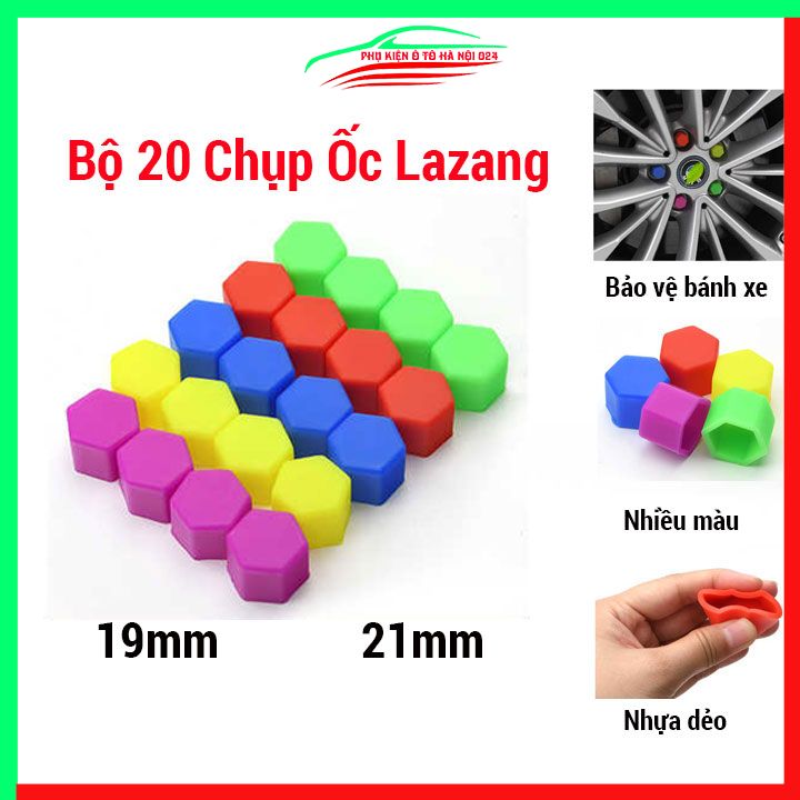 Bộ 20 nắp chụp ốc lazang trang trí và bảo vệ mâm xe ô tô 19mm/21mm nhiều màu