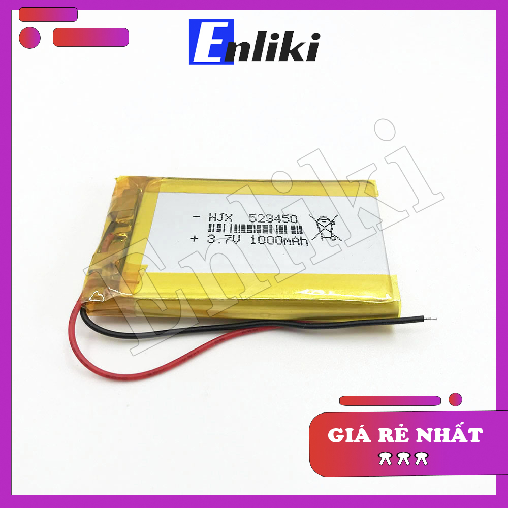 Pin Lipo Polymer 3.7V 1000mAh 5.2x34x50mm (có mạch bảo vệ)
