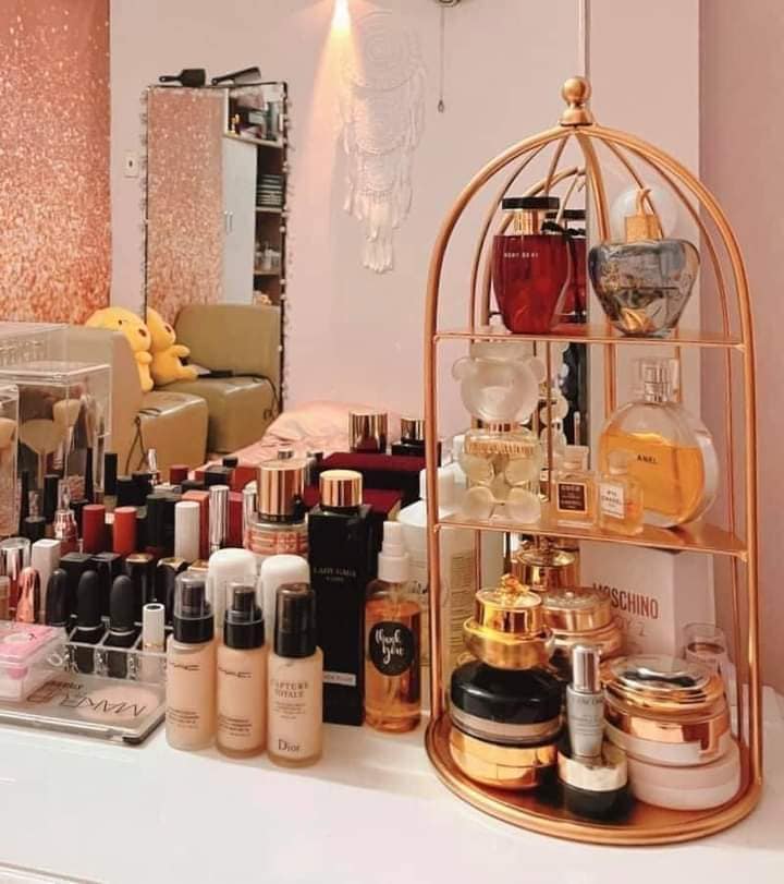 Kệ đựng mỹ phẩm 3 tầng hình lồng chim, kệ trang trí cao cấp