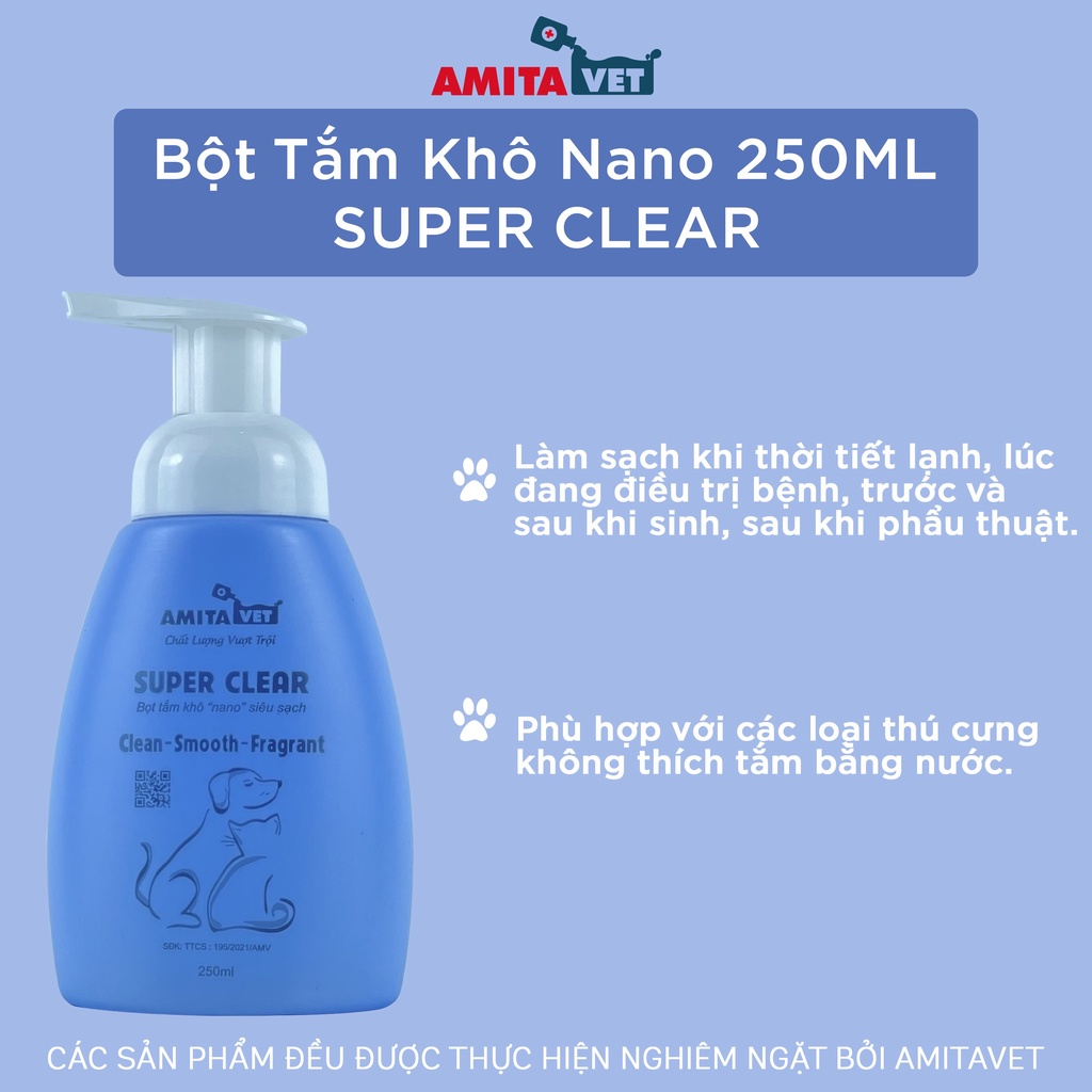 Sữa tắm khô cho chó mèo Super Clear Amitavet giúp dưỡng lông khử mùi chai