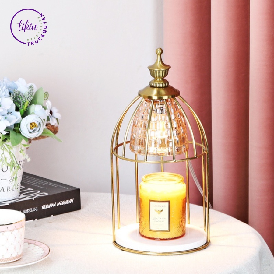 Đèn đốt nến thơm phong cách châu âu tikiu lồng chim đế đá cao cấp , phụ kiện nến thơm yankee, bath & body works 2022