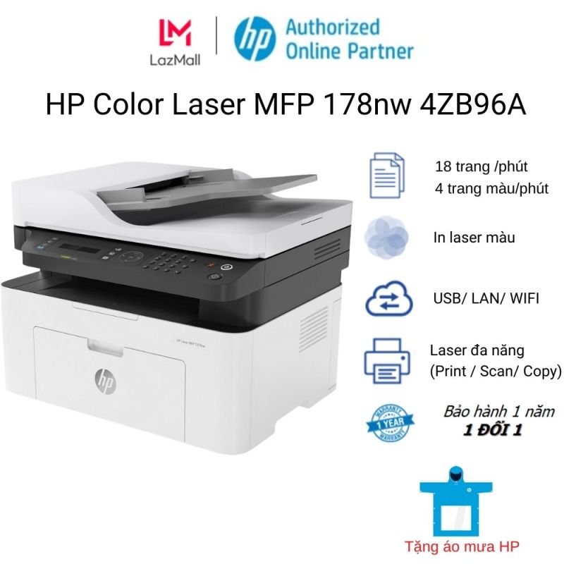 Máy in màu đa năng HP Color Laser MFP 178nw (4ZB96A)