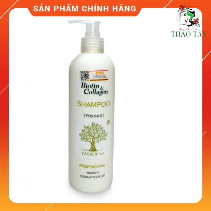 Bộ dầu gội xả Biotin collagen Pasiori TM 2021 phục hồi mềm mượt ngăn gãy rụng 500ml*2 - Cặp