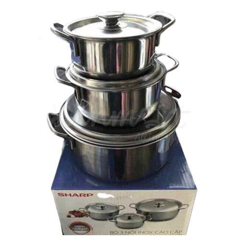 Bộ nồi S.H.A.P INOX Cao Cấp, một bộ 3 Chiếc, Dùng cho các loại bếp