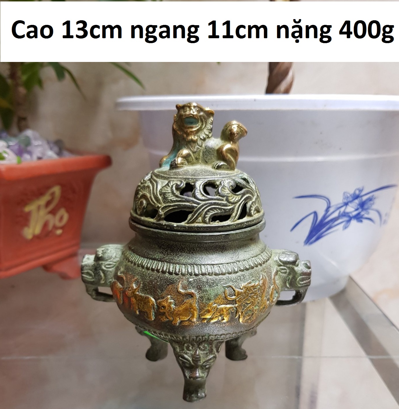 Lư xông trầm 12 con giáp bằng đồng MS210