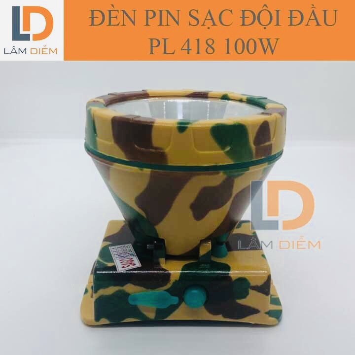 Đèn pin sạc đeo đầu lính led siêu sáng loại tốt cầm pin choá lớn 8cm 100w PL 418