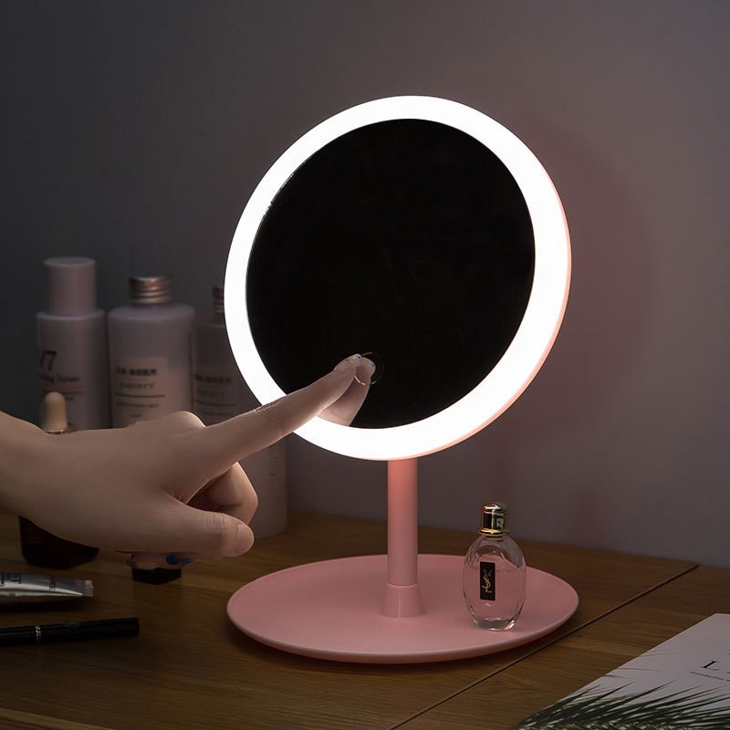 Gương trang điểm đèn LED  cảm ứng28x18cm -  gương sạc - dụng cụ làm đẹp - gương để bàn - gương soi