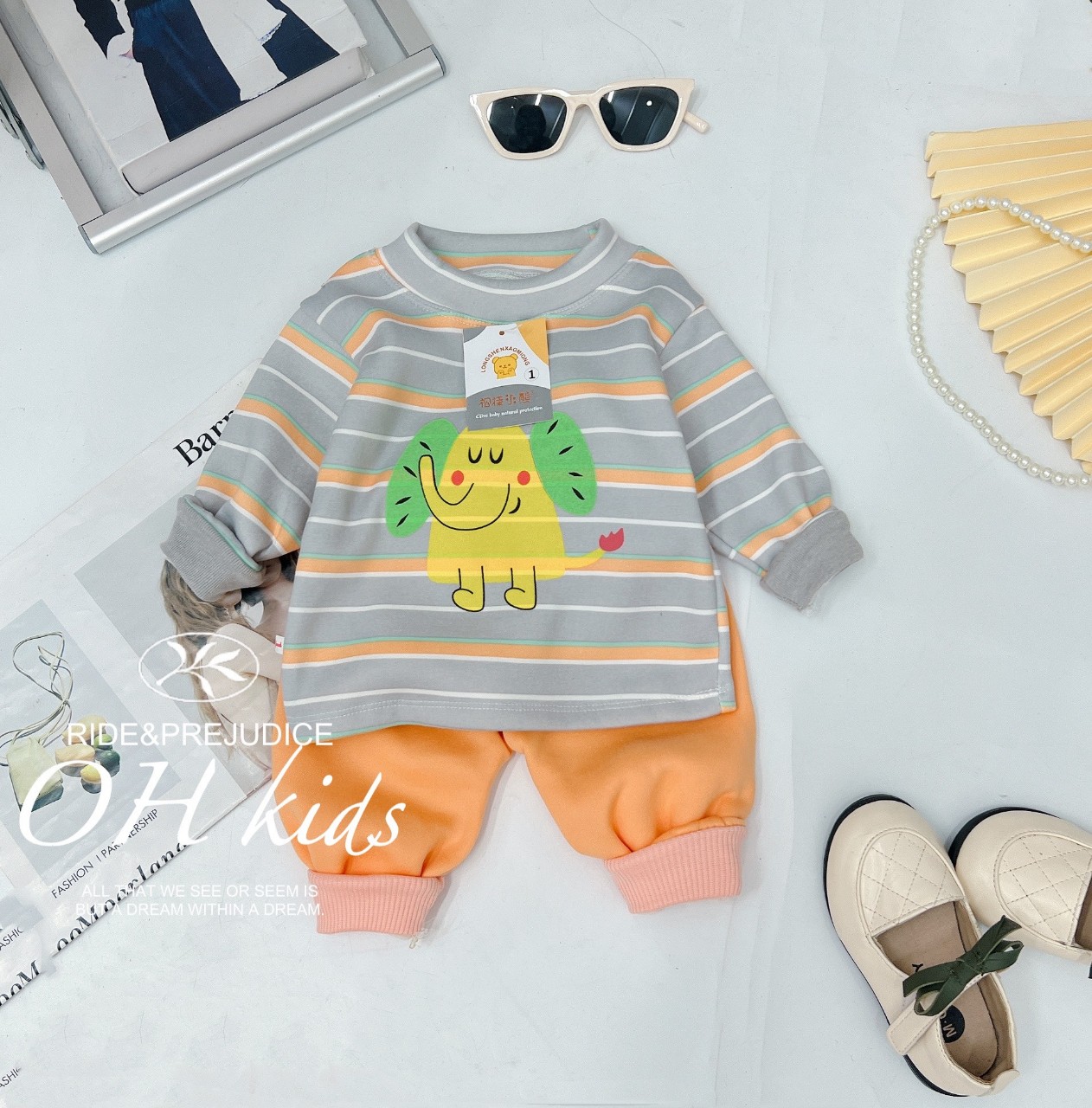 Bộ nỉ sọc hình thú cho bé 5-15kg