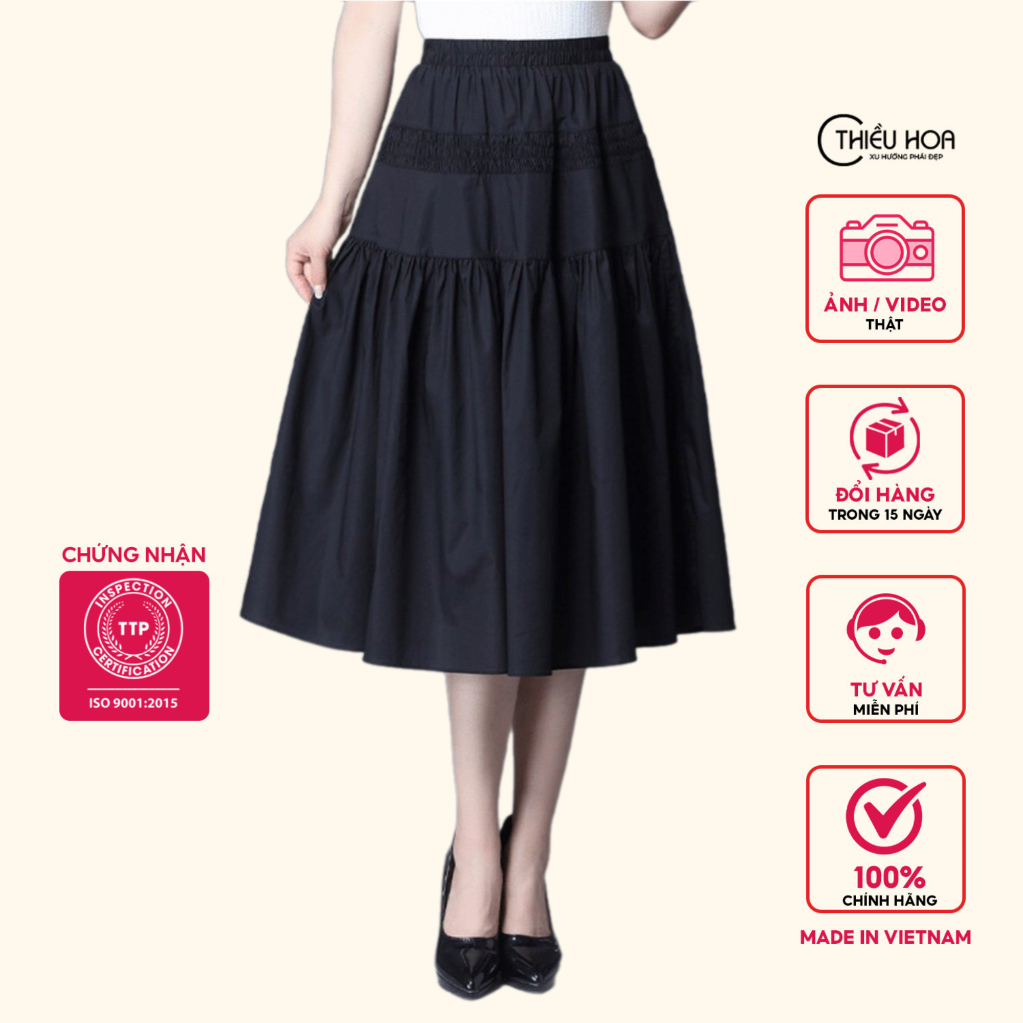 [HCM]Chân Váy Cotton Lụa Xếp Ly Dễ Phối Đồ Trẻ Trung E0354