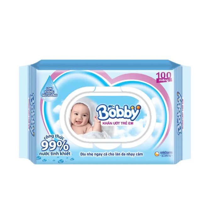 Set 5 gói khăn ướt Bobby không hương 100 tờ