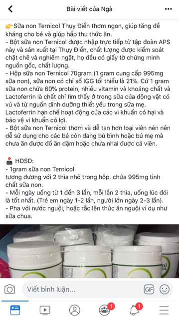 Sữa Non Thuỵ Điển Ternicol 70G