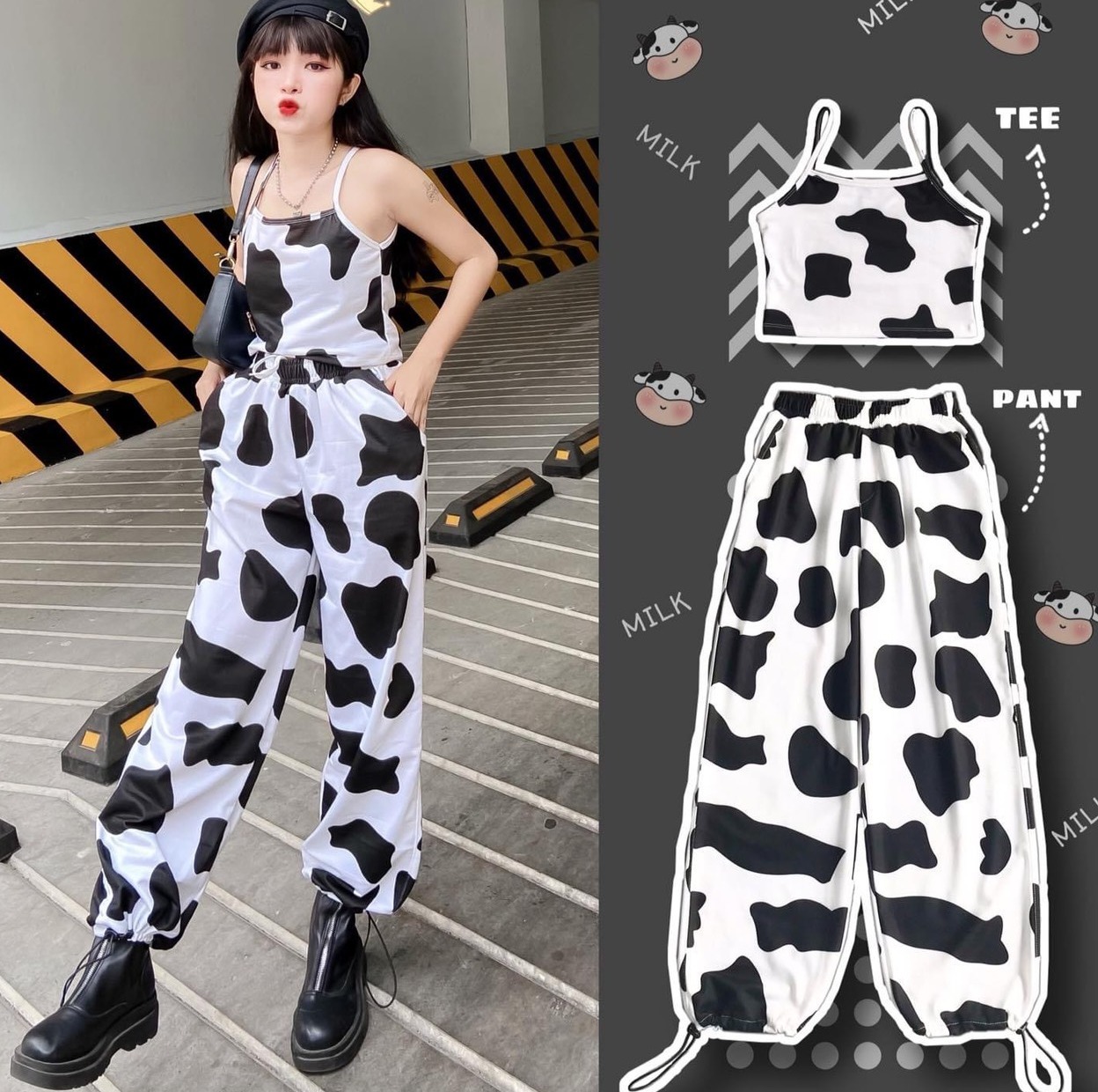 🌻 [ SIÊU PHẨM GIÁ SIÊU SỐC  ]🌻 Set Áo Dây Bò Sữa Và Quần Jorger Bò Sữa ( Có Bán Rời )