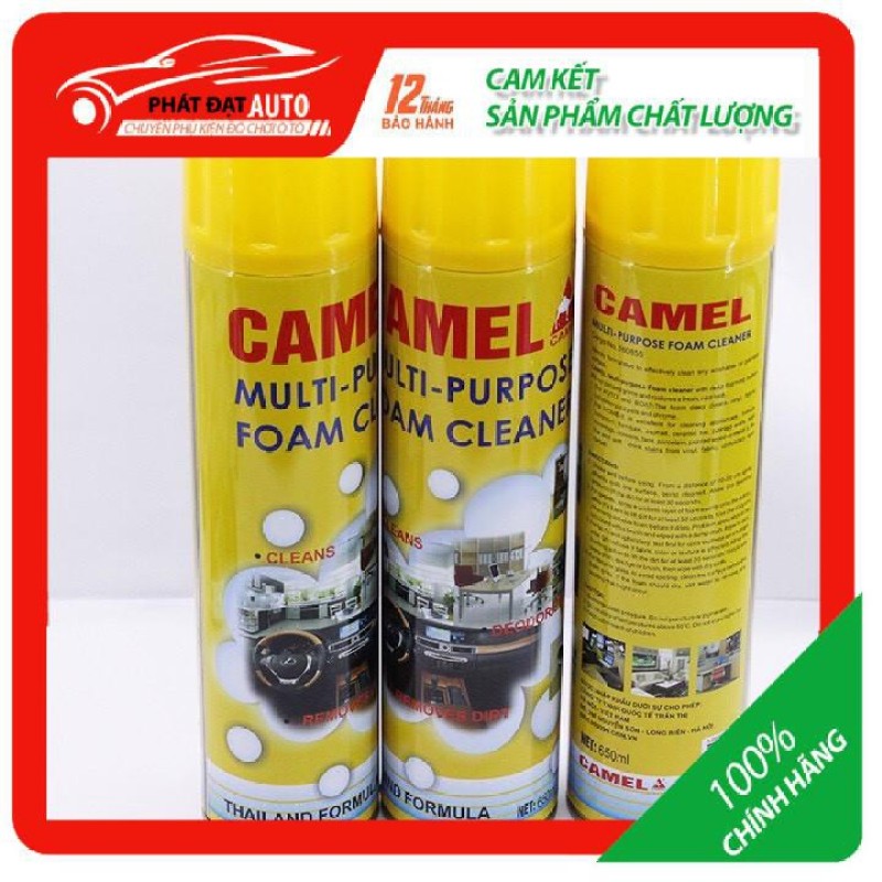 Chai vệ sinh nội thất ô tô đa năng Dạng Bọt Camel, Chai Xịt Bọt Đa Năng Vệ Sinh Ghế Da Nội Thất Ô Tô Foam Cleaner Màu Vàng