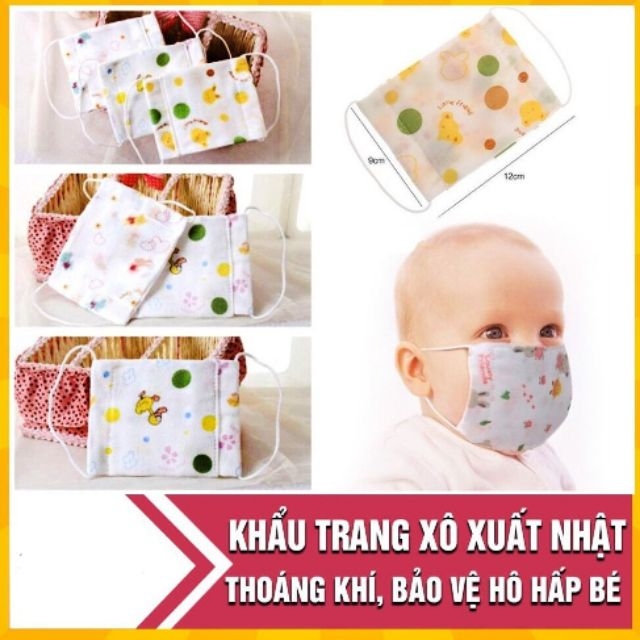 2 Chiếc khẩu trang vải xô xuất Nhật/ đủ size cho bé 0 - 3 tuổi