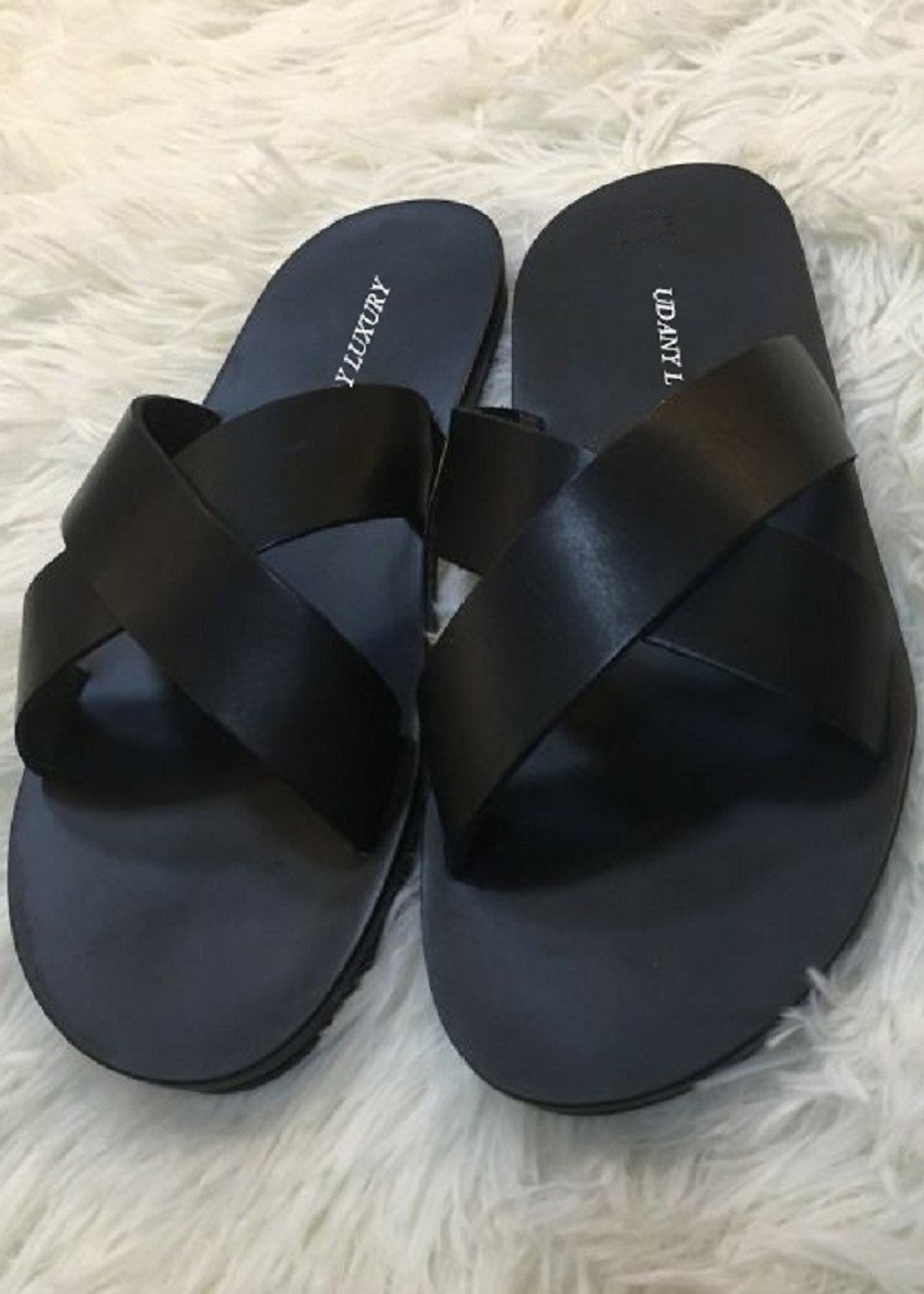 Dép Da Nam Da Bò Thật Cao Cấp Udany - Dép Nam Quai Ngang Đẹp - Dqn1