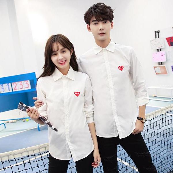 [HCM]Áo sơ mi nam nữ thêu trái tim thời trang Hàn Quốc