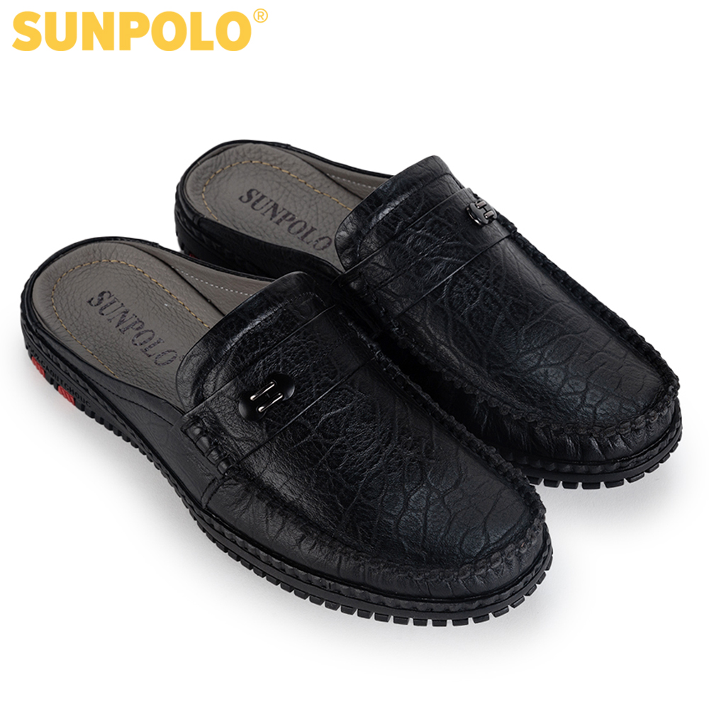 Giày không gót nam da bò SUNPOLO SPO274 Đen