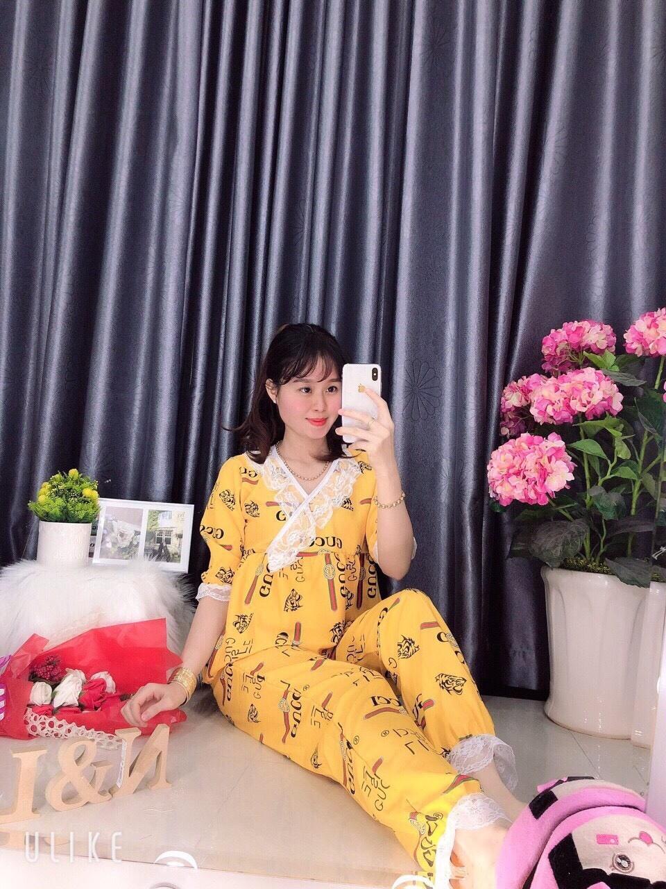 [HCM]Set Đồ Bộ Nữ  Tay Ngắn Quần Dài Phi Lụa Phối Ren trắng Siêu Sang