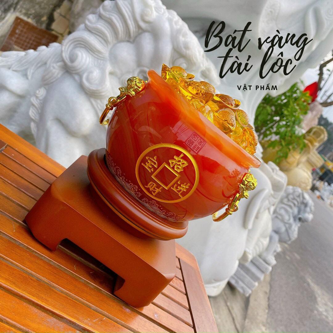 Hủ vàng, Bát Tụ Bảo, Bát tụ tài phong thủy đá mã não chiêu tài lộc cho ngôi nhà của bạn - Cao 18 cm