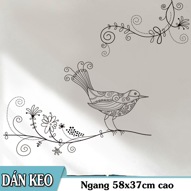 Decal trang trí tường / kính cao cấp - chim hoa văn tinh tế