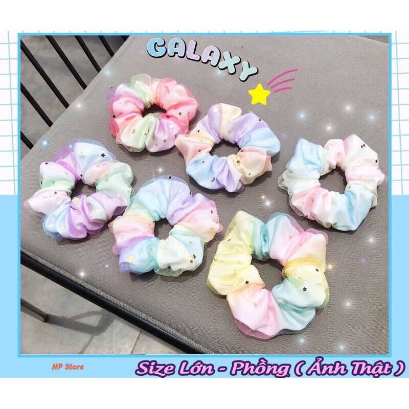 Combo 3 dây cột tóc scunchies 2 lớp cầu vồng