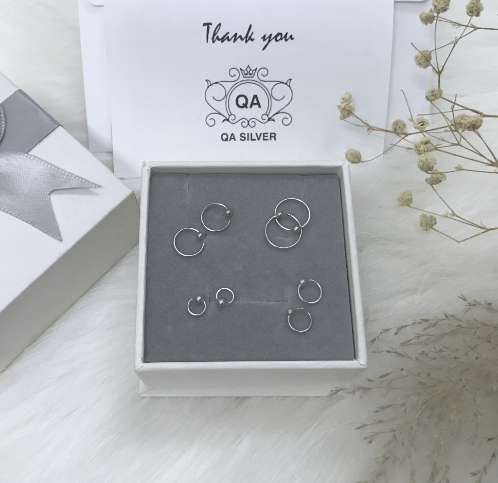 Khuyên tai bạc 925 bi móc chữ C bông tròn nam nữ kẹp vành tối giản S925 C-SHAPED QA SILVER Earrings EA190505