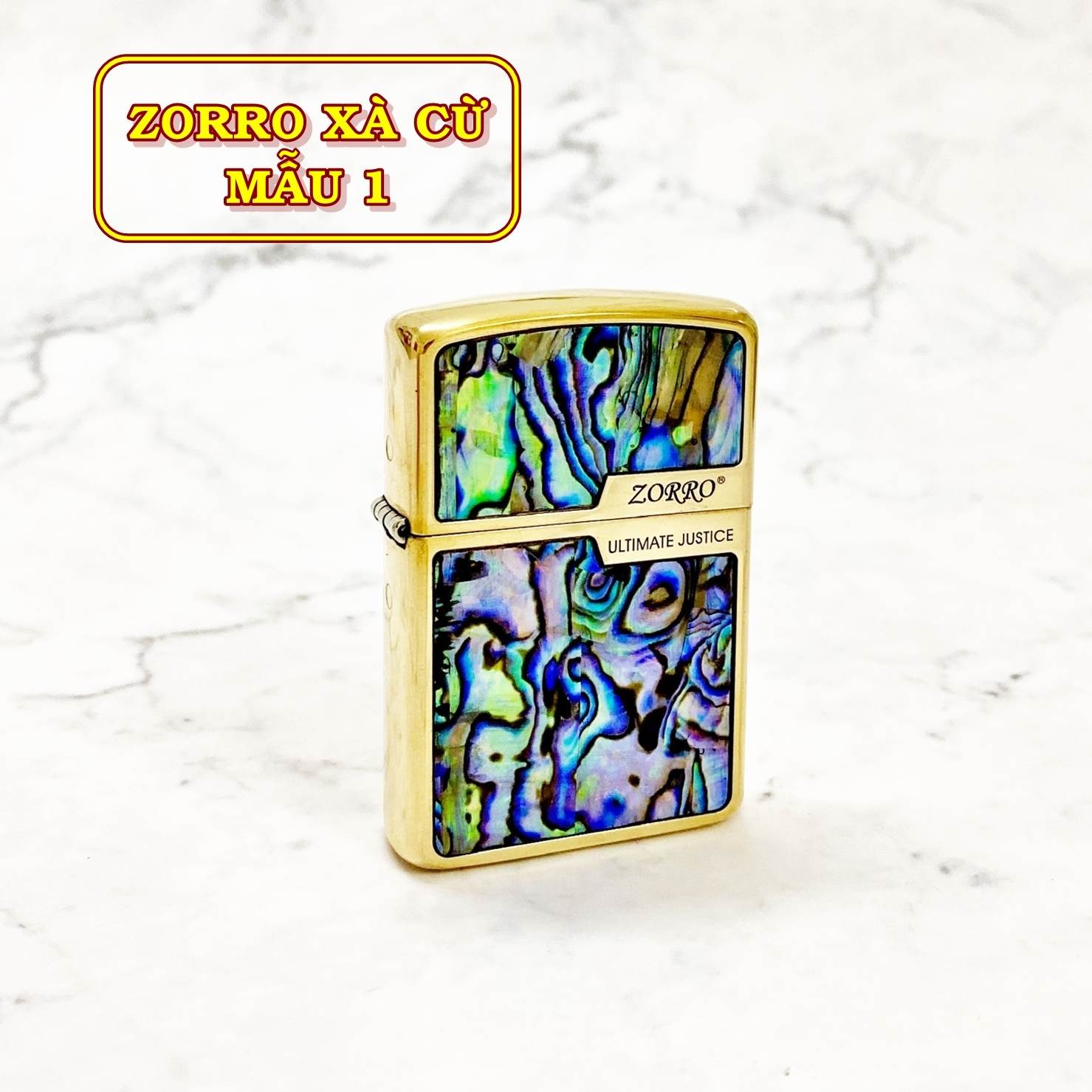 Hột quẹt bật lửa zippo zorro ultimate justice khảm xà cừ - kim loại nguyên khối- bật lửa hột quẹt sinh tồn-có tại shop khai tâm
