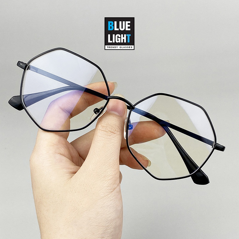 Gọng Kính Cận Kính Giả Cận Nam Nữ Mắt Đa Giác Dáng To Đen Bạc Hàn Quốc - BLUE LIGHT