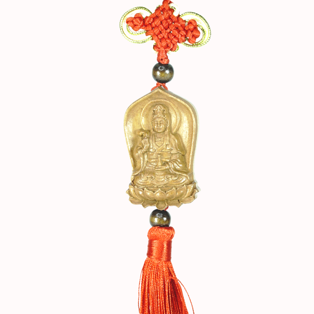 Dây treo xe Phật Bà Quan Âm Bồ Tát gỗ kinh chú may mắn