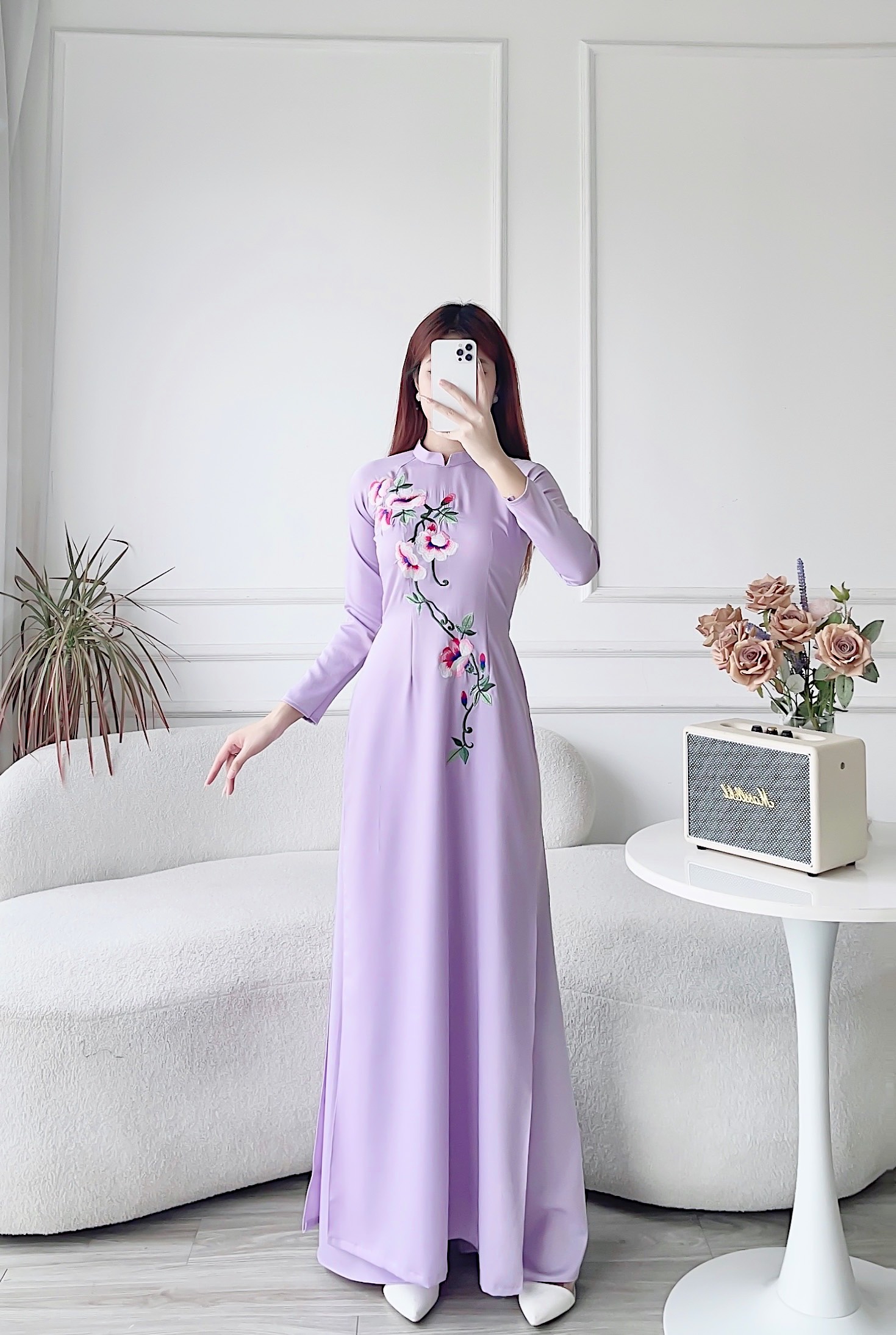 Áo dài cách tân áo dài thêu lụa tây thi MÃ TK15
