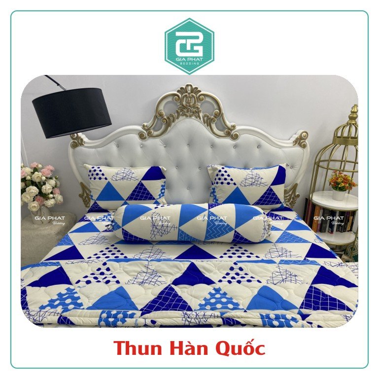 Bộ ga giường Thun Lạnh Hàn Quốc {4 món} họa tiết ( 1 ga bọc + 2 vỏ gối nằm + 1 vỏ gối ôm )