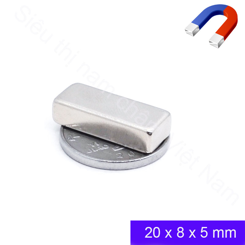 Nam châm hình chữ nhật 20x8x5mm (set 5v), nam châm vĩnh cửu siêu tiện dụng