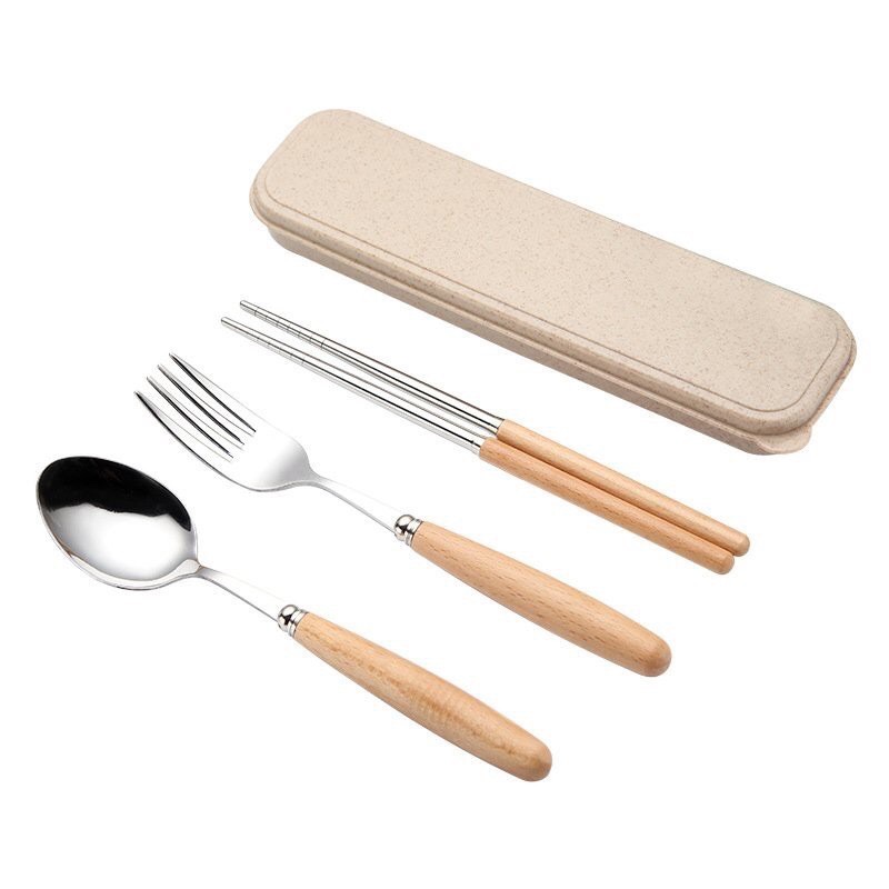 Bộ thìa, đũa, dĩa Inox kèm hộp lúa mạch