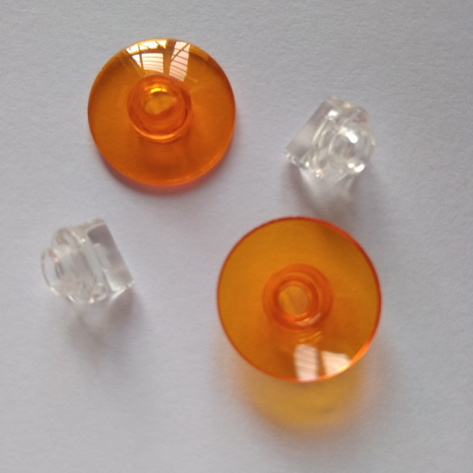 2x LEGO Trans-Orange Dish 2 x 2 Inverted (Radar) & Trans-Clear Plate, Round 1 x 1 with Bar Handle on Long Stem ID 4740 79194