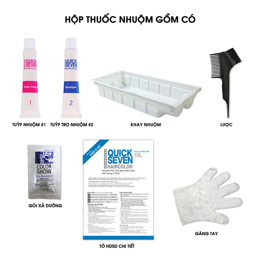 nhuộm tóc phủ bạc Quick Seven Hair Color 60g x2