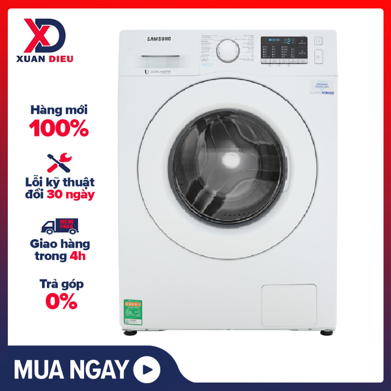 TRẢ GÓP 0% - Máy giặt Samsung Inverter 8 kg WW80J52G0KW/SV, Giặt nước nóng Khóa trẻ em Giặt hơi nước Công nghệ Inverter tiết kiệm điện Vệ sinh lồng giặt Hẹn giờ giặt xong, Bảng điều khiển:Song ngữ Anh - Việt có nút xoay chính hãng