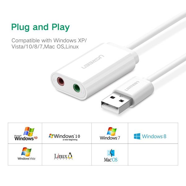 Card sound USB 2.0 to 3.5mm chính hãng Ugreen 30143
