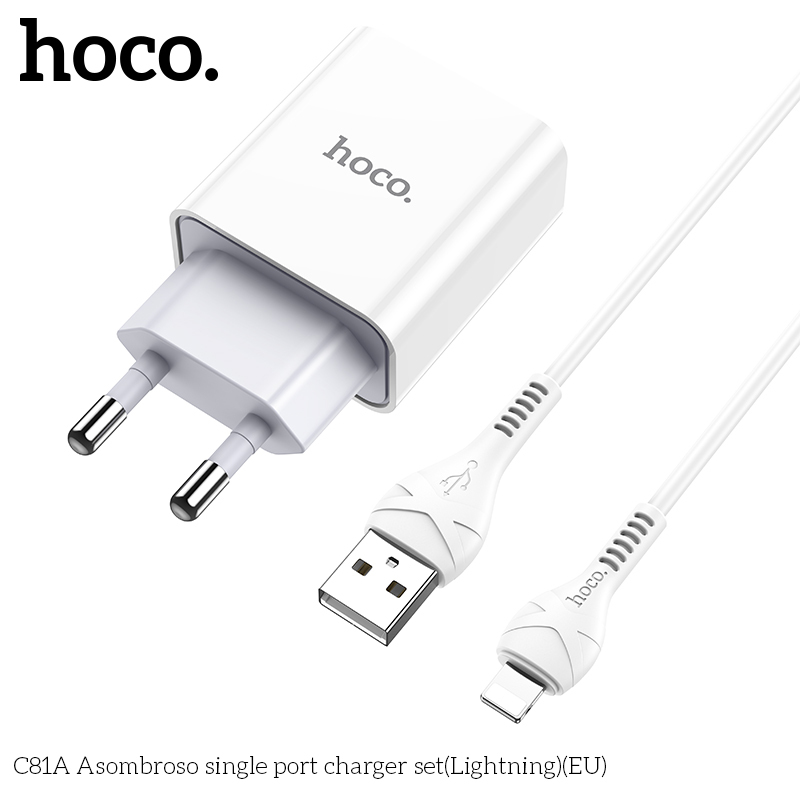 Suitable for Apple iPhone... Hoco Cốc sạc Thông dụng，lighting Charging Cable, 10W charger, fast charger-the real Hoco brand in Vietnam. EU C81A.Cốc sạc