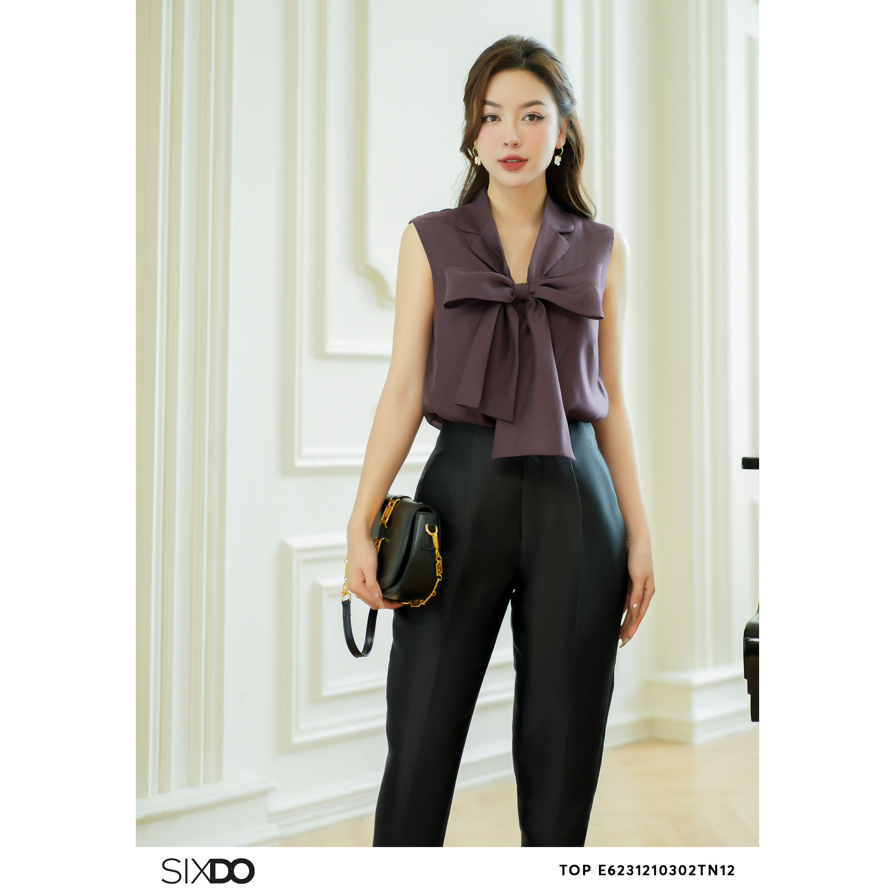 Áo nữ tơ organza nơ cổ SIXDO (Bow-tie Organza Top)