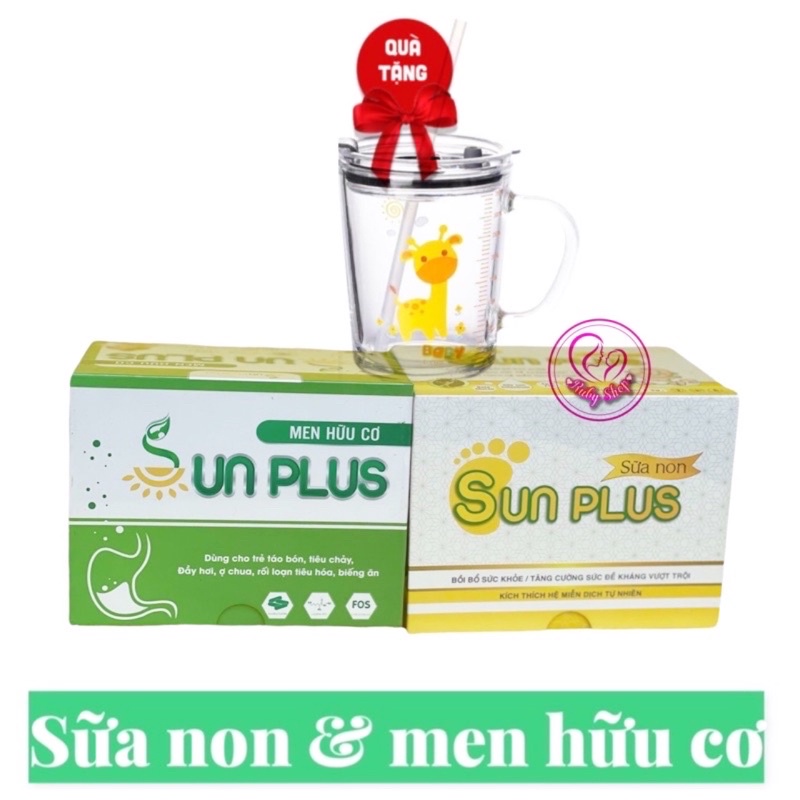 Combo sữa non và men hữu cơ Sunplus giúp bé ăn khỏe, ngủ ngon, tăng cân tốt tặng ly