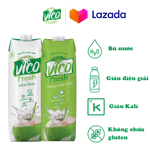 Combo 2 Hộp Nước Dừa Vico Fresh 1L (Xiêm, Dứa)