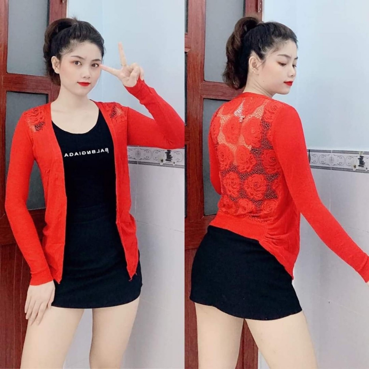 Áo khoác len phối ren lưng sao nhiều màu