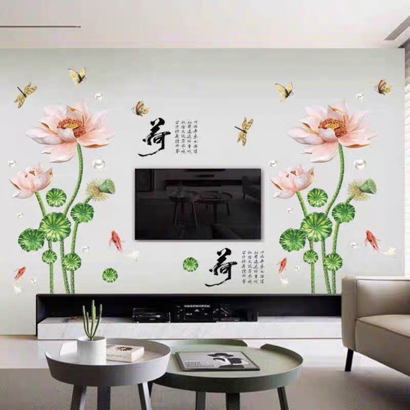 Decal dán tường hoa sen( combo 2 tranh)