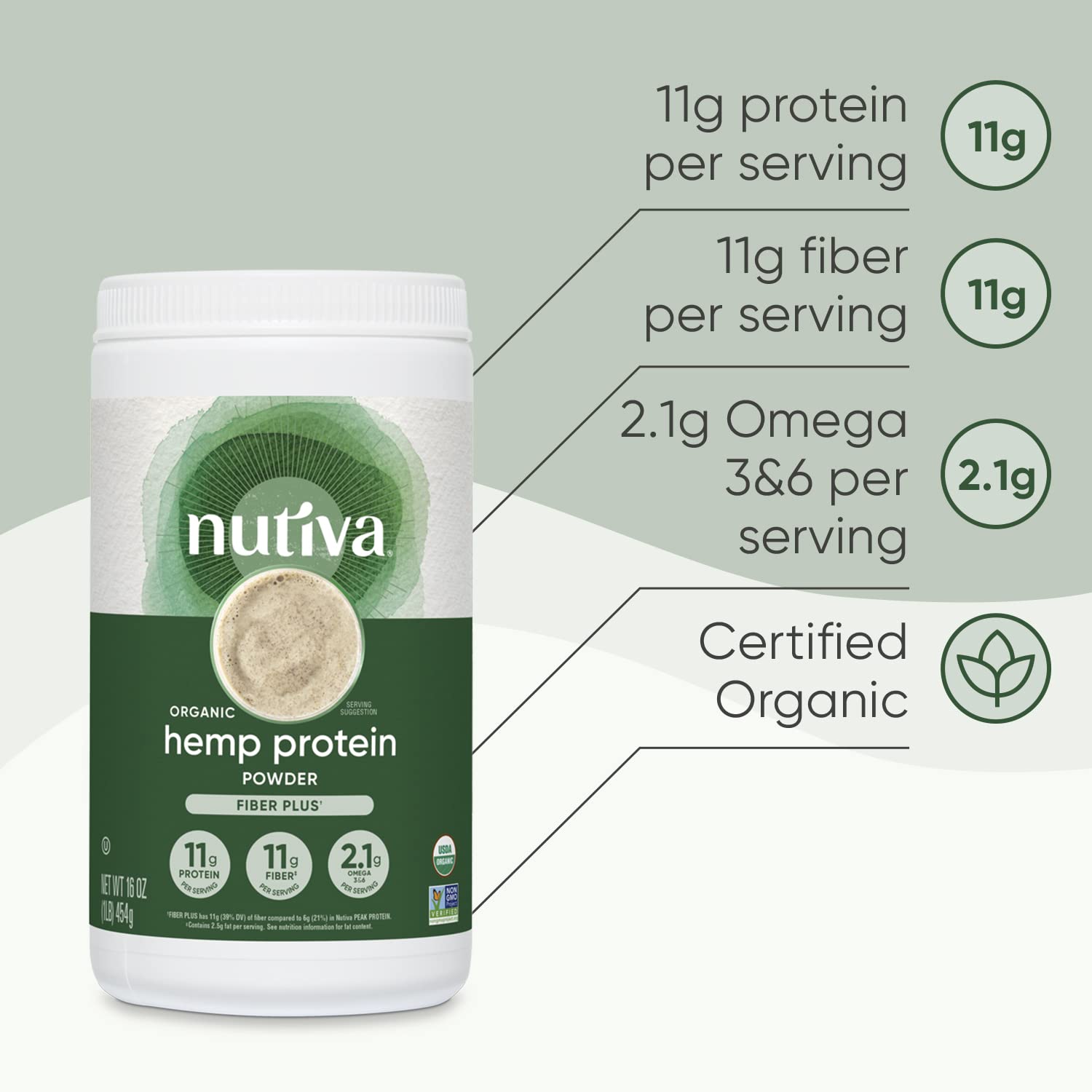 Nutiva Organic Cold-Pressed Hem.p Seed Protein Powder, 1 Pound