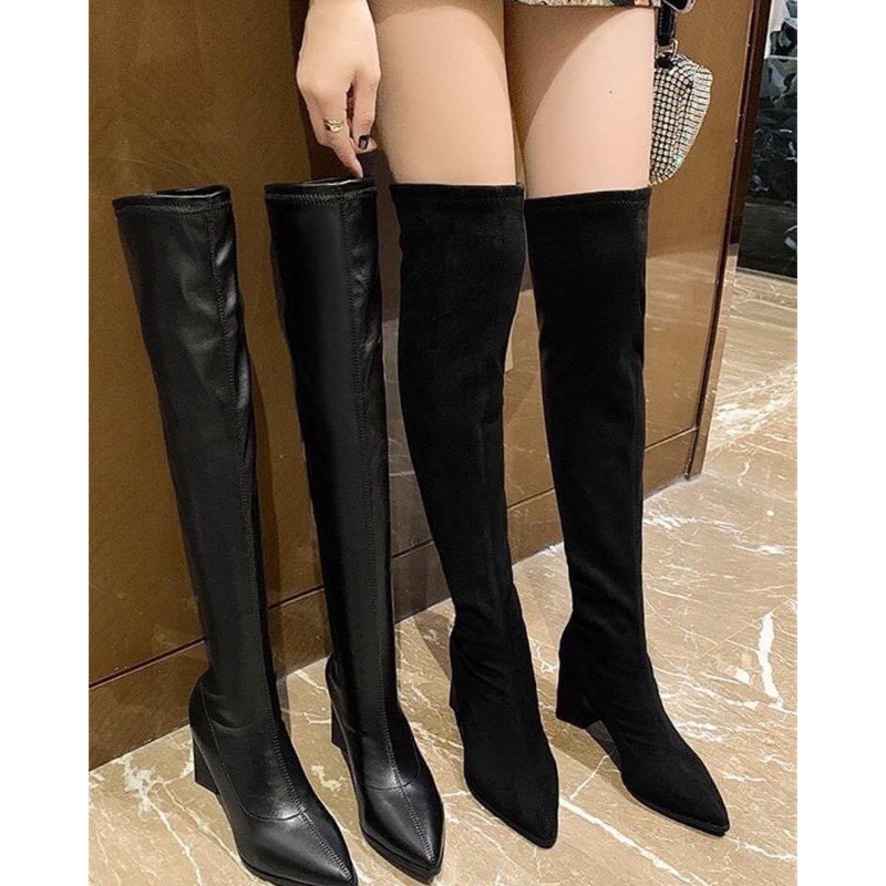 BOOT ĐÙI NỮ LÓT LÔNG ĐEN (2 LOẠI DA PU VÀ DA LỘN)