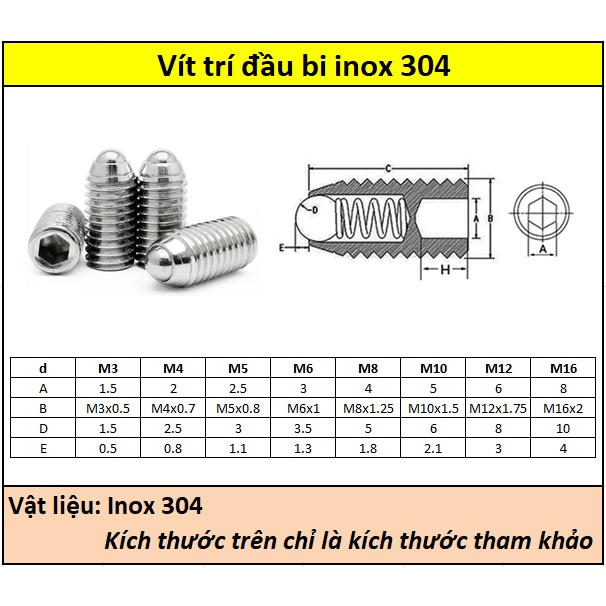 Vít trí đầu bi inox 304 M8